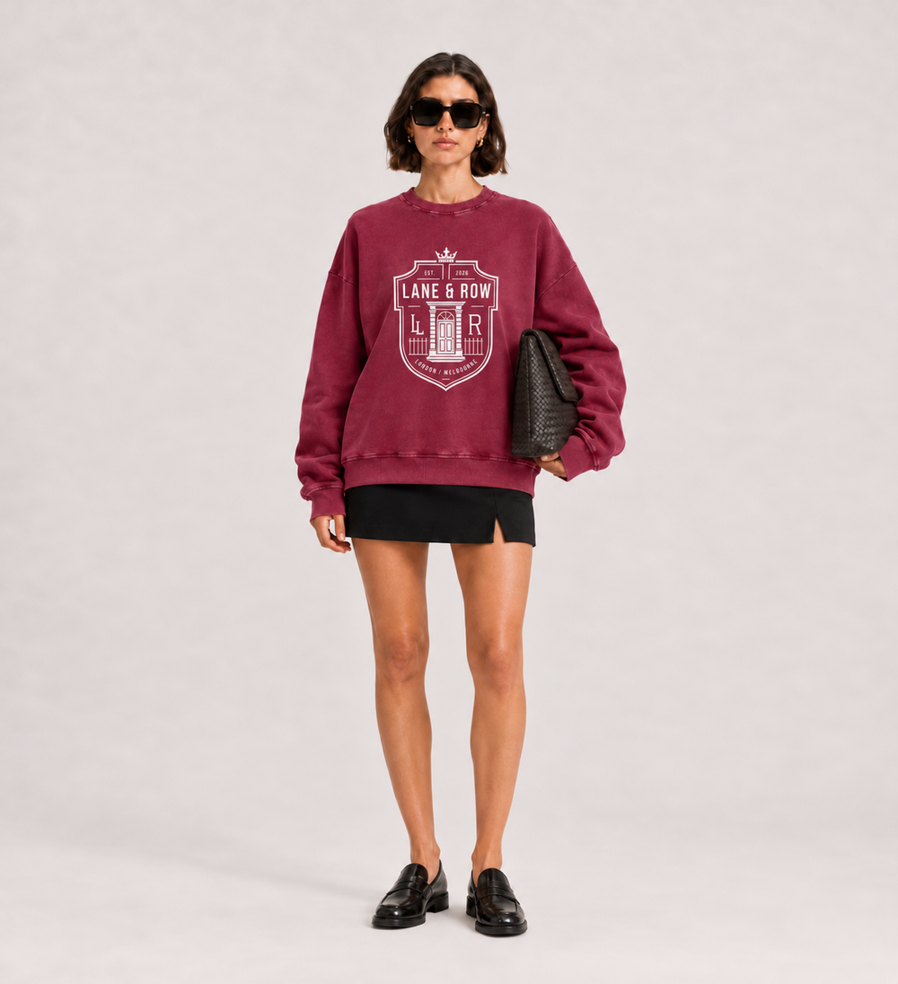 Crest Oversized Vintage Wash Sweatshirt Burgundy