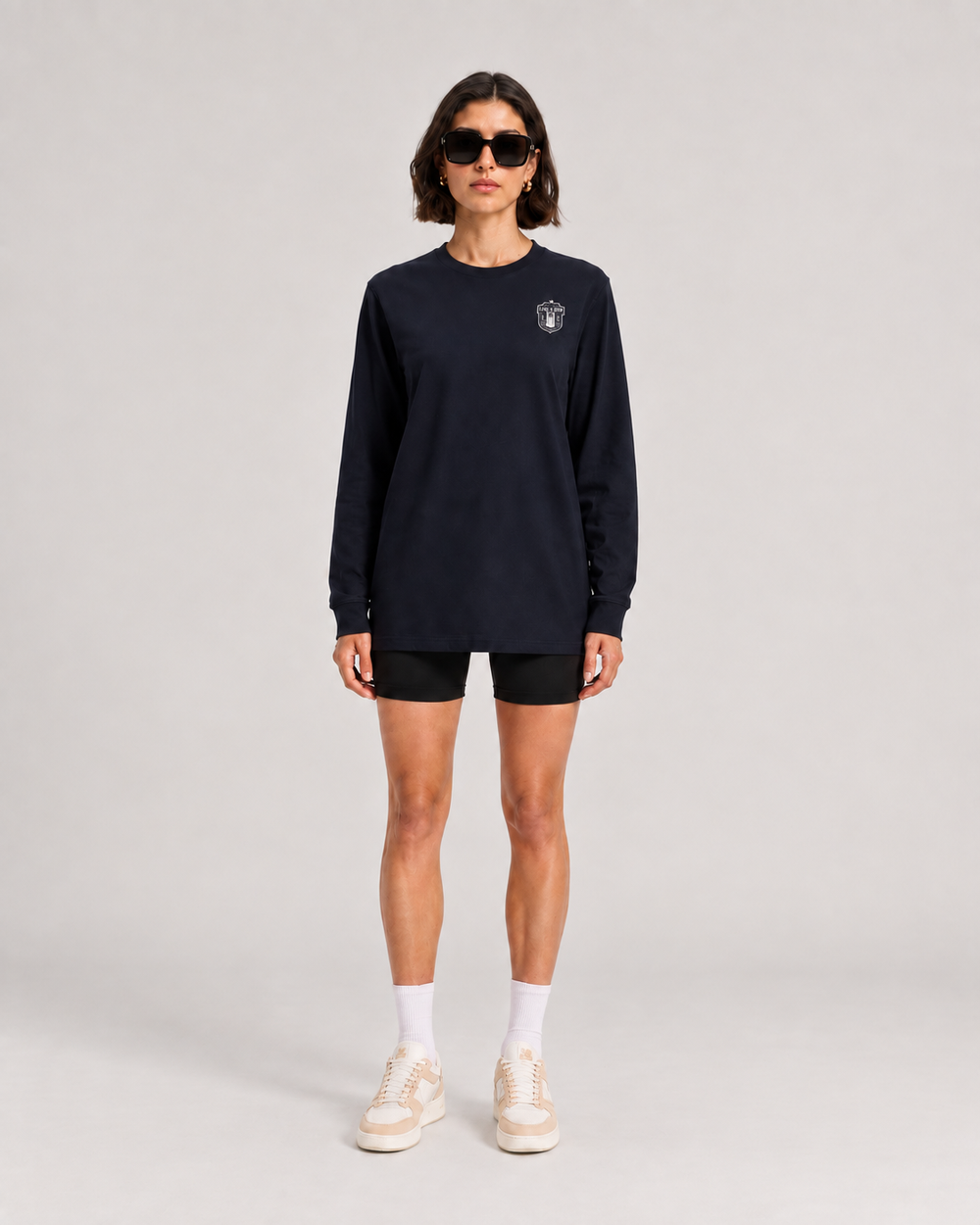 Crest Long Sleeve Crew Tee Navy